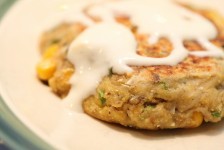 salmon corn cake on plate
