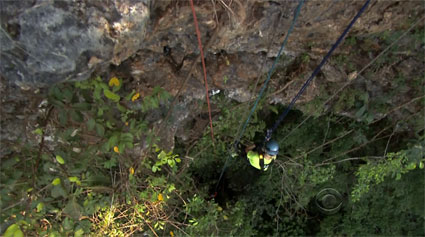 Team members go spelunking to retrieve a clue